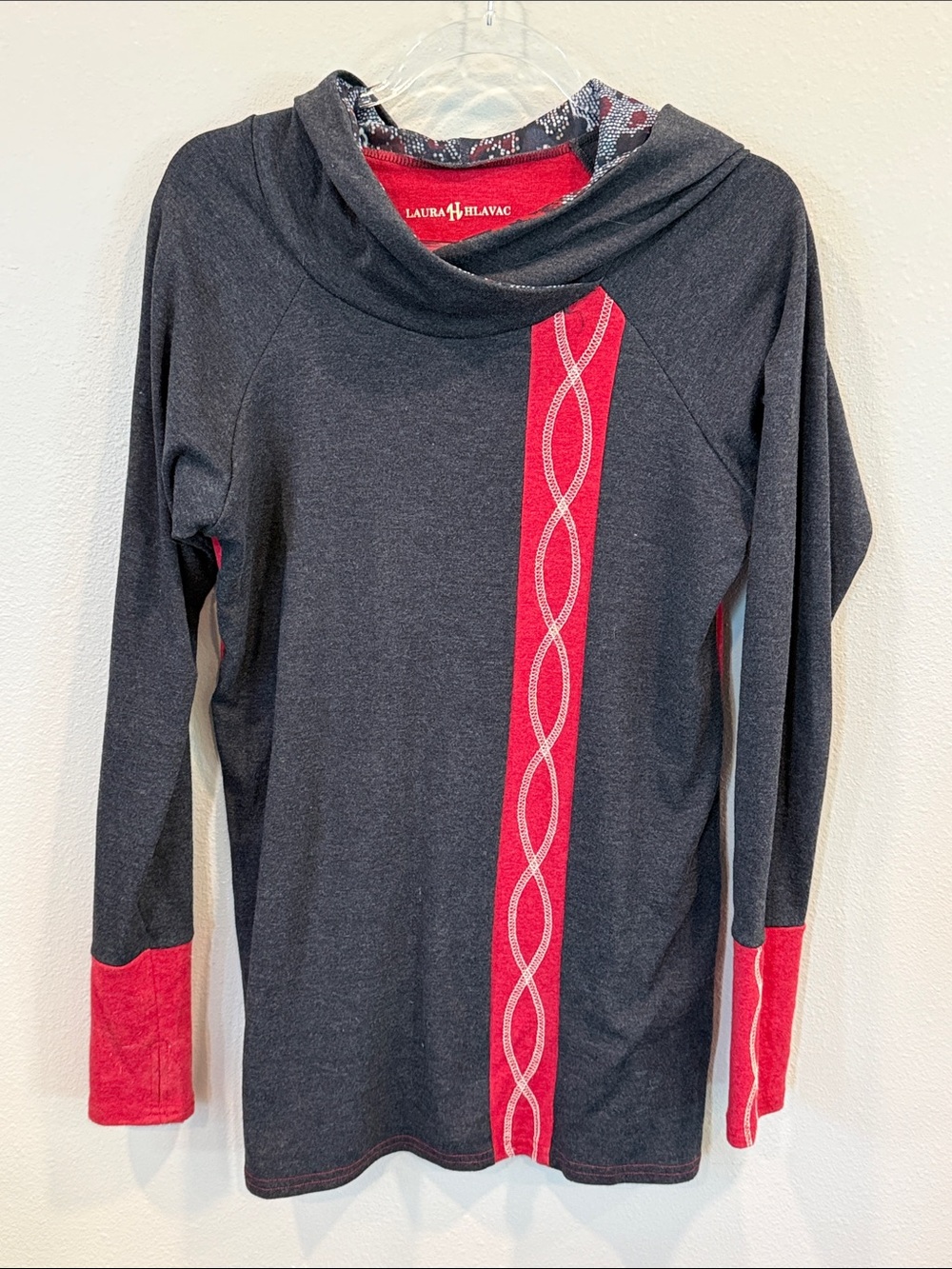 Laura Hlavac Charcoal Hoodie Top with Red Accent